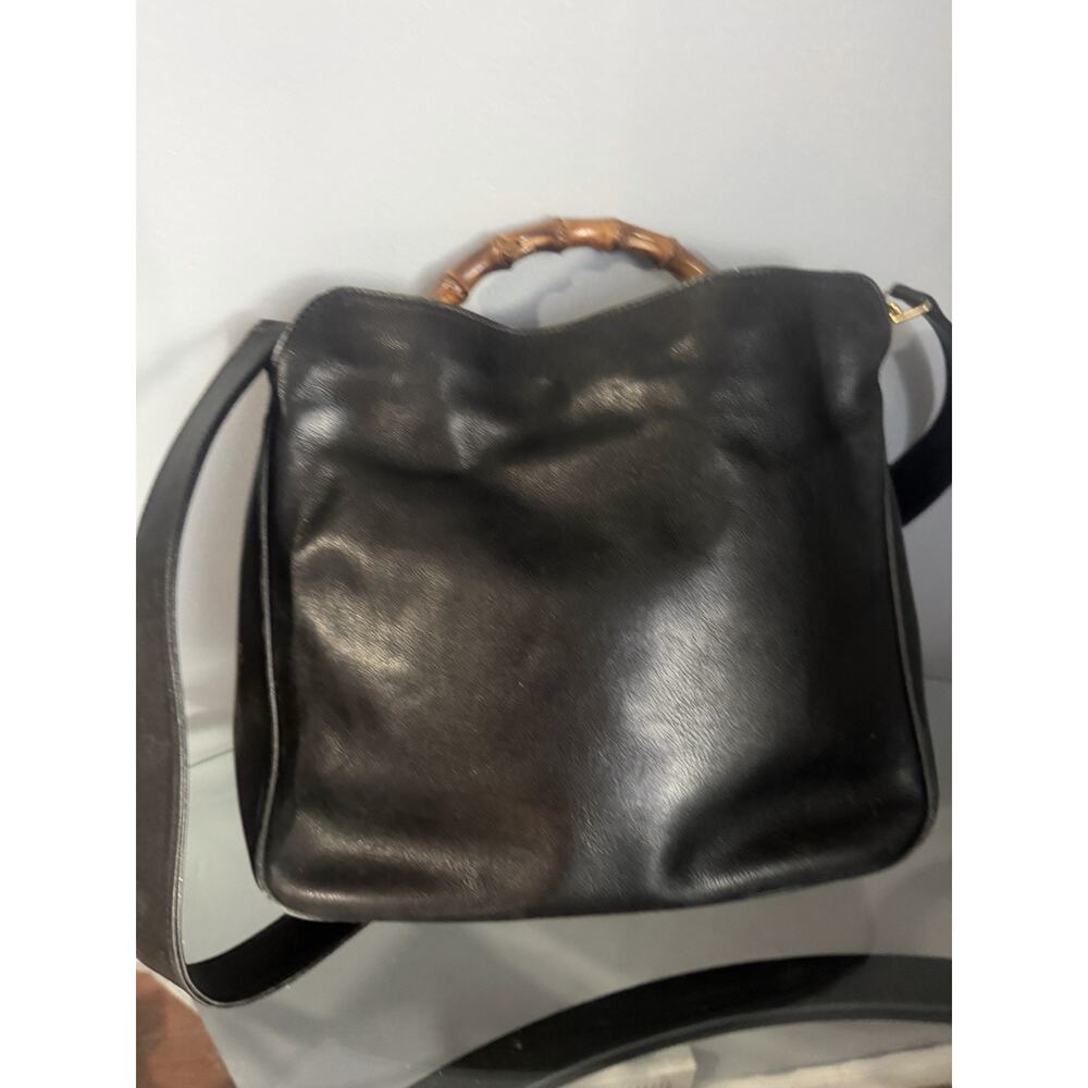 GUCCI Bamboo Handle Black Leather Shoulder Bag Medium - Picture 5 of 11